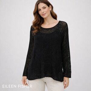 Eileen Fisher Open Knit Sweater Women's Black Large Sequin Sparkle‎ Old Money